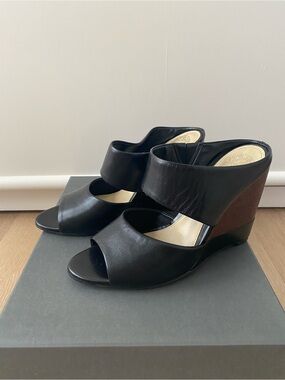 Vince Camuto Marilu Black Open-Toe Wedge Mules